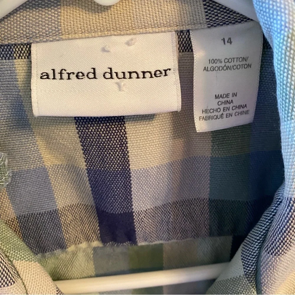 Vintage Plaid Jacket Womens Size 14 Chambray Denim Blue Green Alfred Dunner